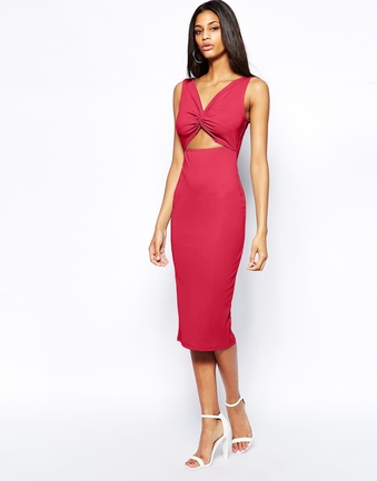 Crepe Twist Cut Out Midi Dress